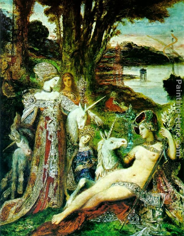 The Unicorns painting - Gustave Moreau The Unicorns art painting